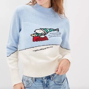 AMERICAN EAGLE Snoopy Mockneck Sweater Sz Medium Fun Cozy Casual Sledding Snow